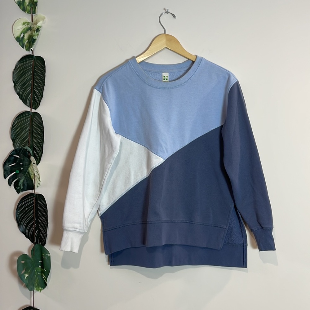 Blue Colorblock‎ Crew Neck Fleece Sweater S